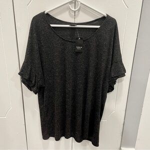 NWT Torrid Charcoal Super Soft Crew Neck Double Ruffle Sleeve Tee